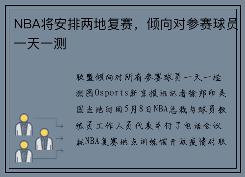 NBA将安排两地复赛，倾向对参赛球员一天一测